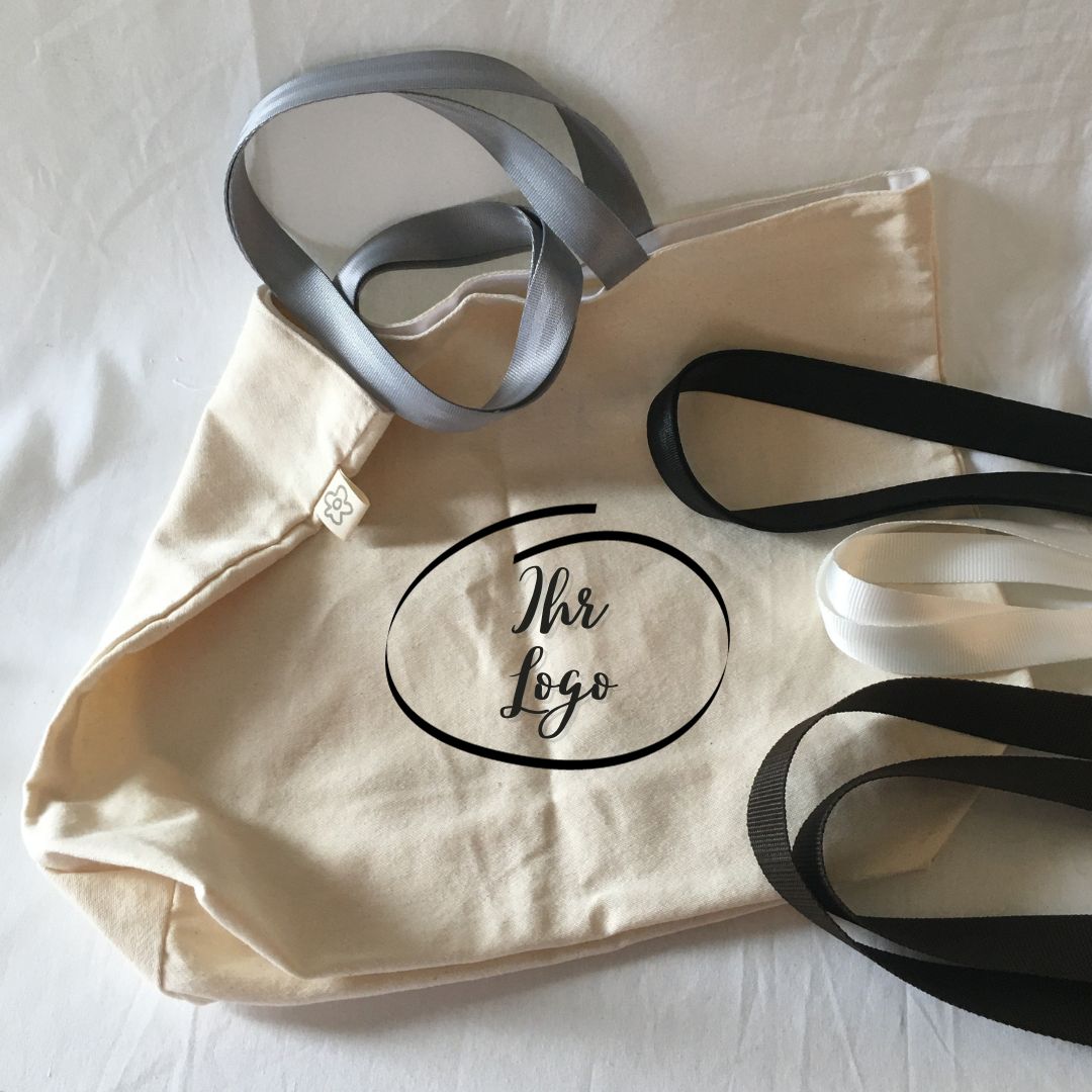 Tasche mit Firmenlogo (regional gefertigt) mit (optional) Wohlfühl-Café-Gutschein (ab 10 Stk.)